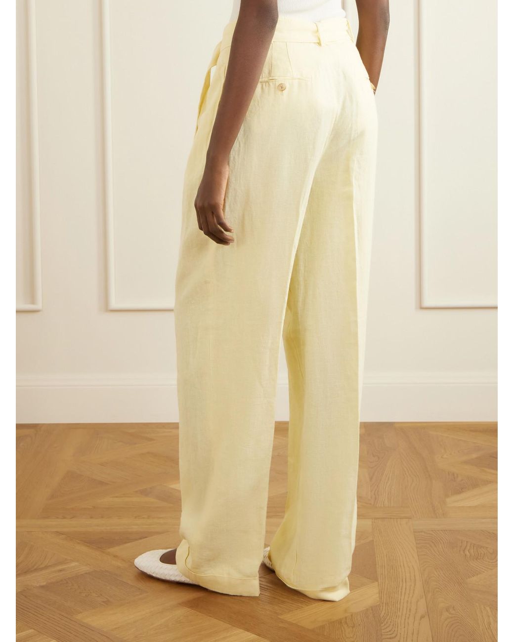 Polo Ralph Lauren Yellow Belted Linen Wide-Leg Pants