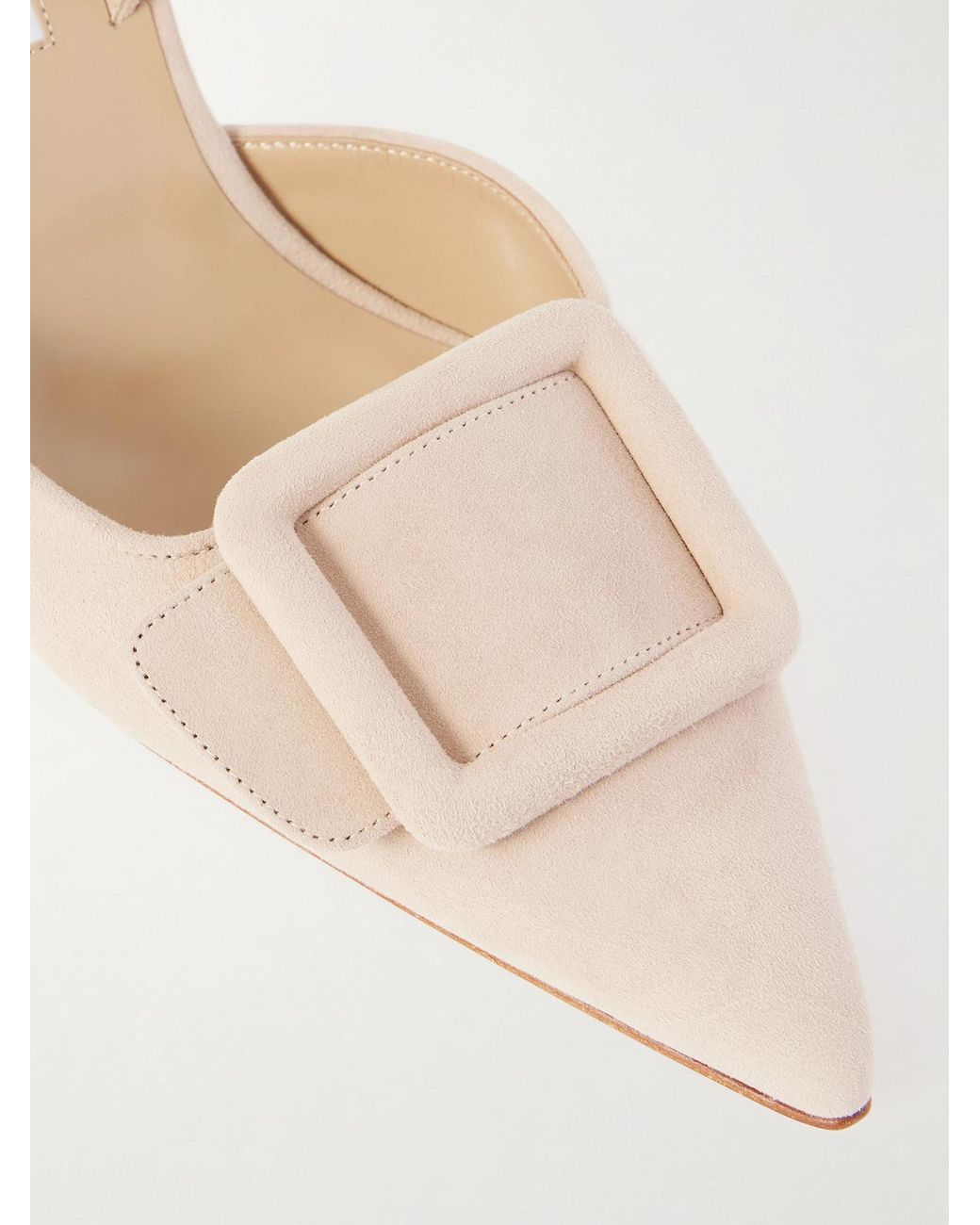 Manolo Blahnik Natural Maysli 70 Buckled Suede Slingback Pumps