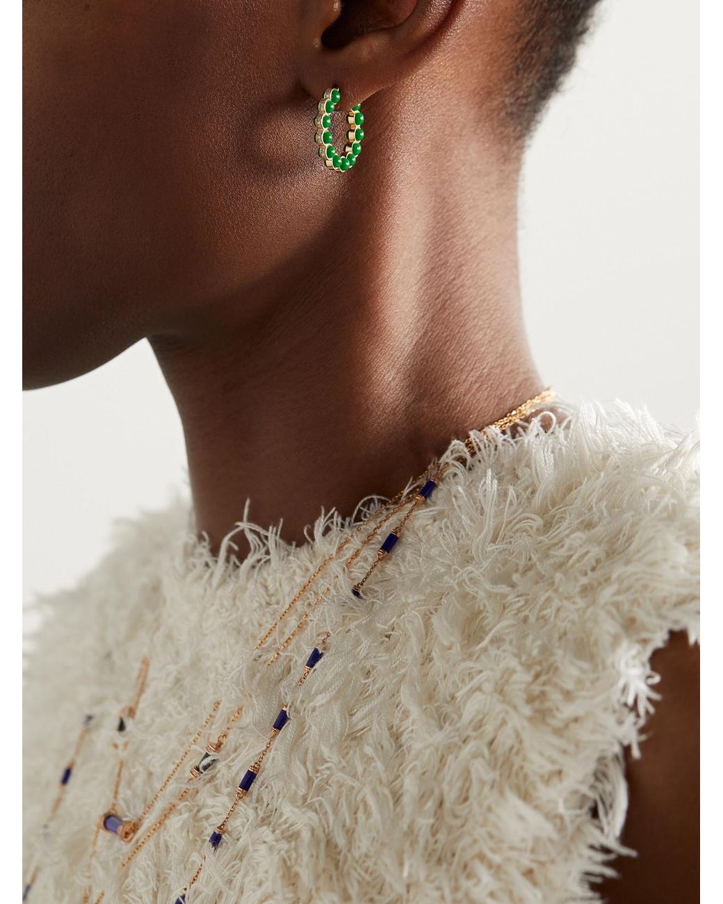 L'Atelier Nawbar Green Atoms 18-Karat, Enamel And Diamond Hoop Earrings