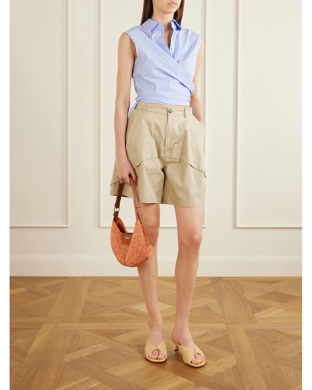 Loewe Orange Paula's Ibiza Swing Medium Leather-Trimmed Raffia Shoulder Bag