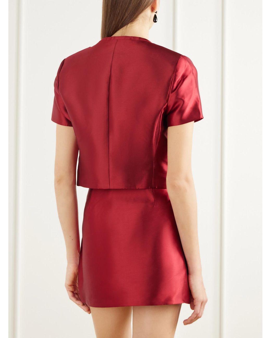 Jonathan Simkhai Red Naelle Bow-Detail Cropped Satin Blouse