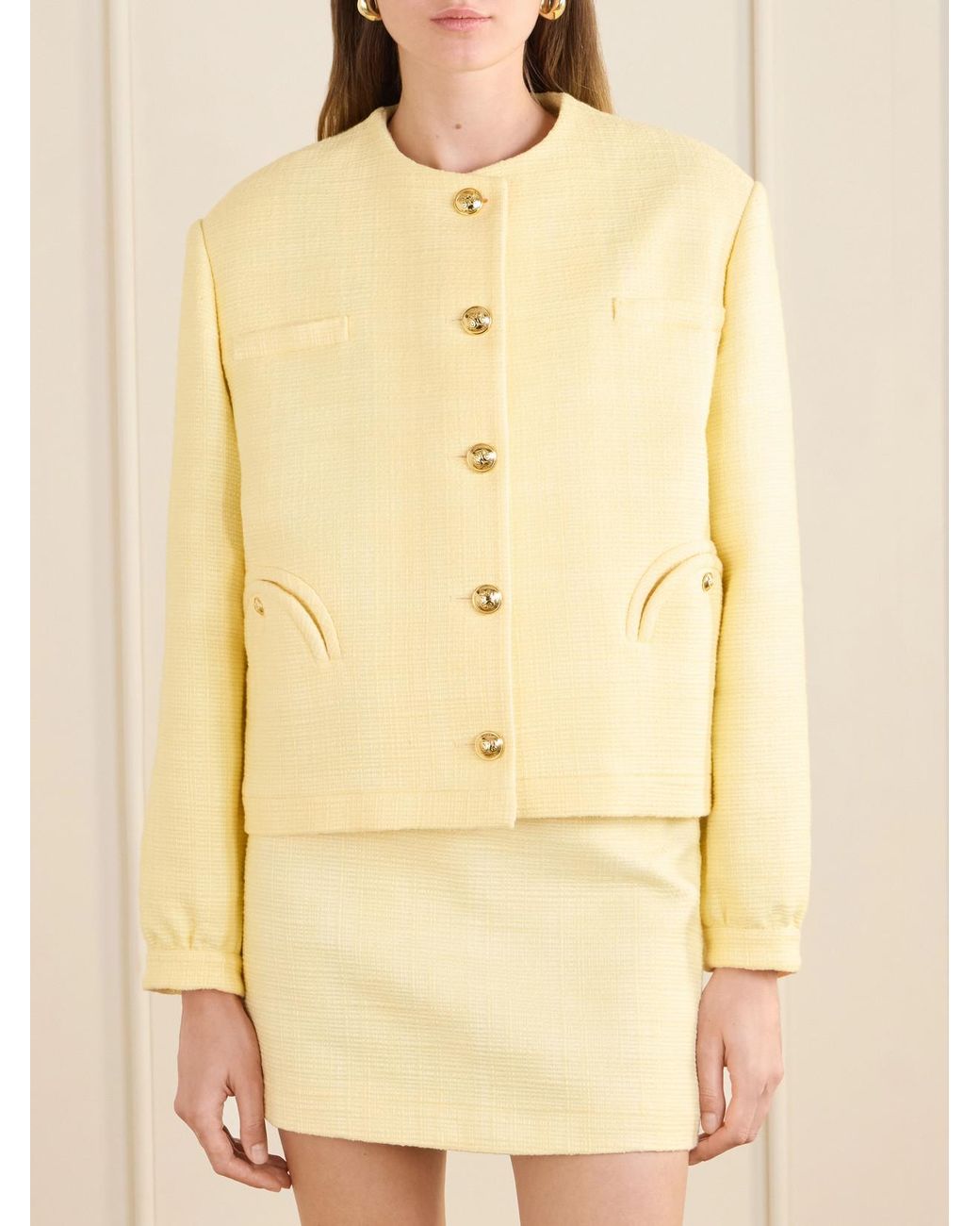 Blazé Milano Yellow Gliss Cotton-Blend Tweed Jacket