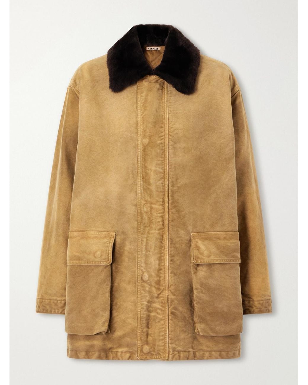 Auralee Natural Garment-Dyed Padded Shearling-Trimmed Cotton-Moleskin Jacket