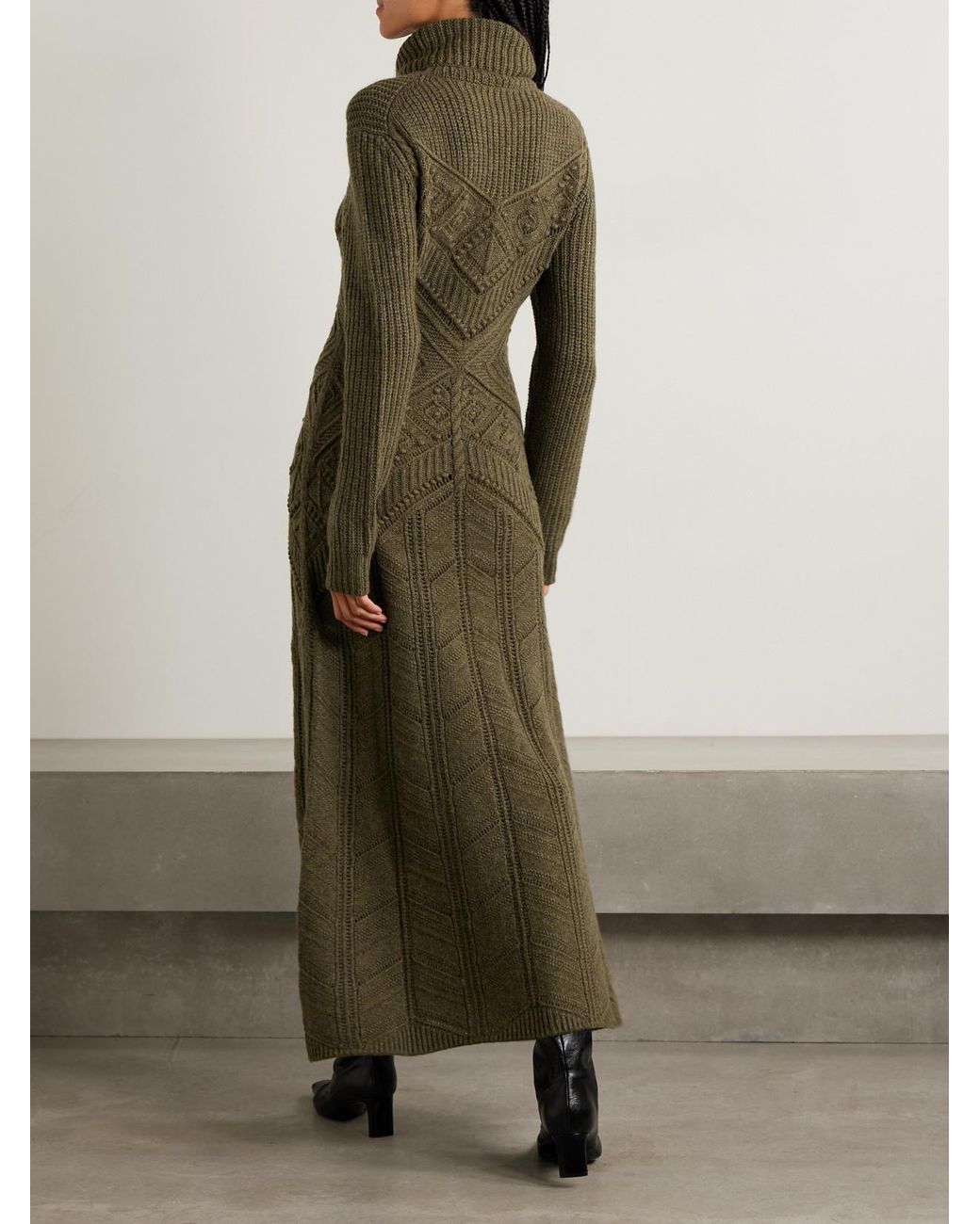 Loro Piana Green Cashmere Turtleneck Maxi Dress