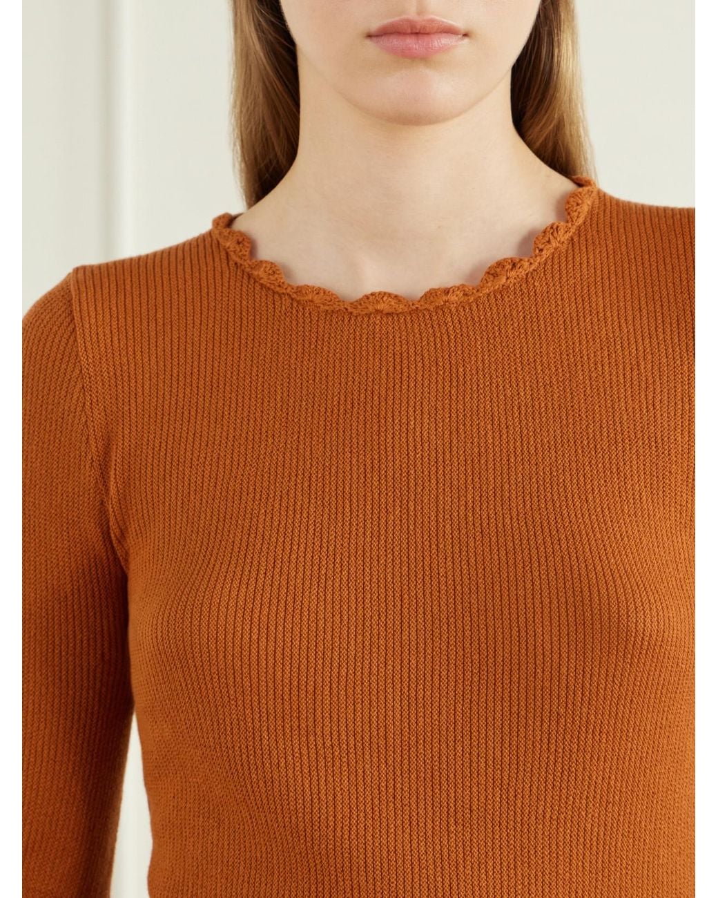 Escvdo Orange Bernabe Scalloped Ribbed Cotton Sweater