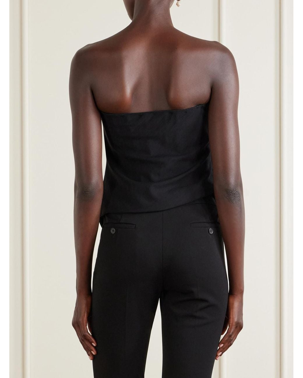 Magda Butrym Black Appliquéd Cropped Wool-Blend Bustier Top