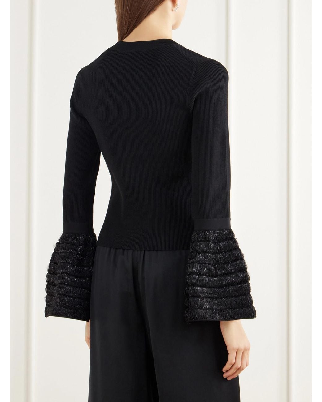 Jonathan Simkhai Black Maggie Bouclé-Trimmed Ribbed Jersey Top