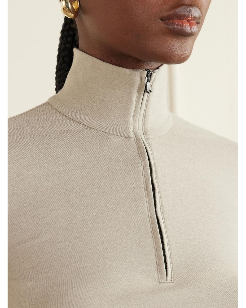 James Perse White Cropped Cotton-Blend Half-Zip Top