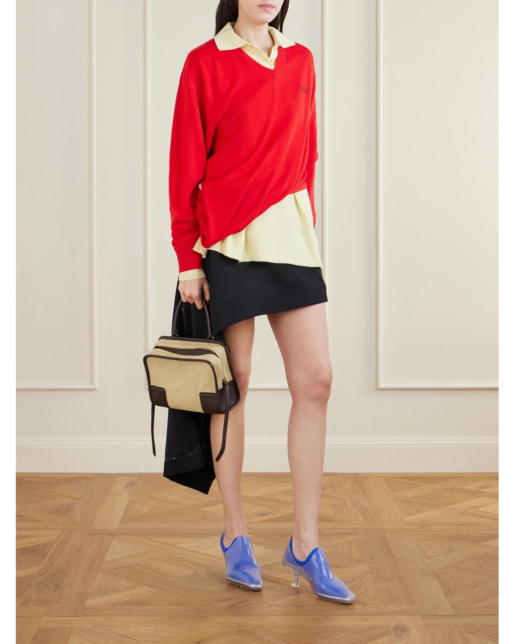 Loewe Asymmetric Draped Embroidered Wool-Blend Sweater