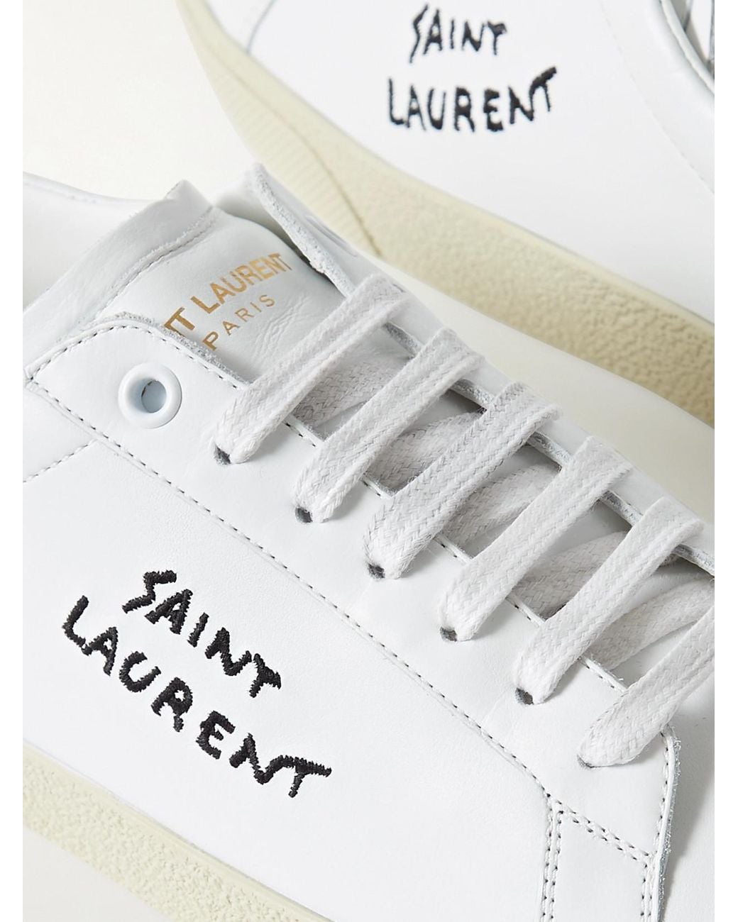 Saint Laurent White Court Classic Sl/06 Logo-Embroidered Leather Sneakers