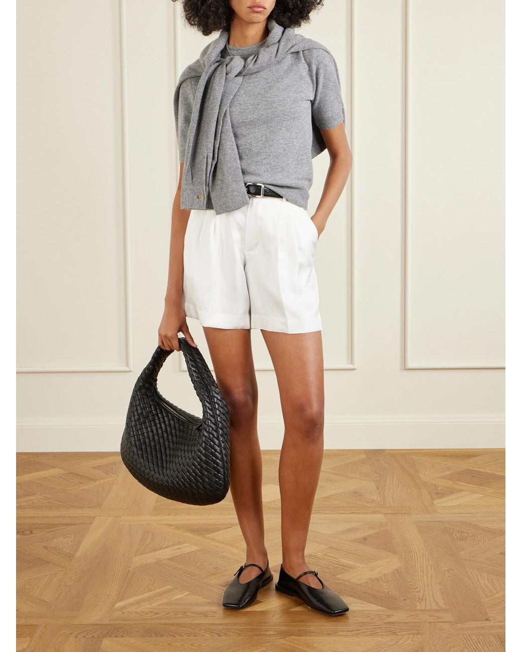 Lisa Yang White Pleated Silk-Twill Shorts