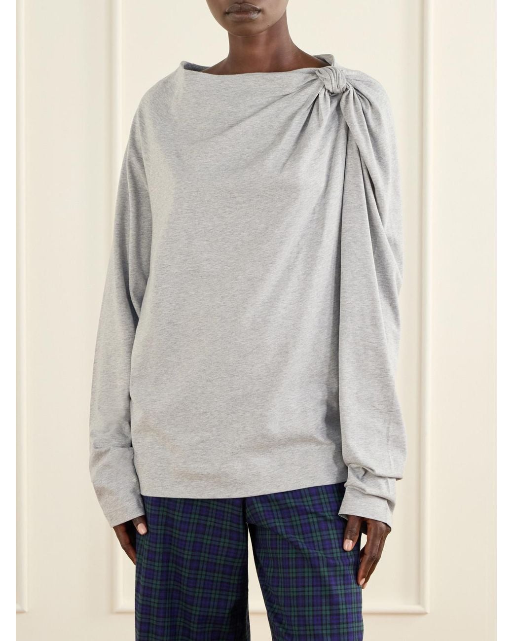 Dries Van Noten Gray Gathered Cotton-Jersey T-Shirt