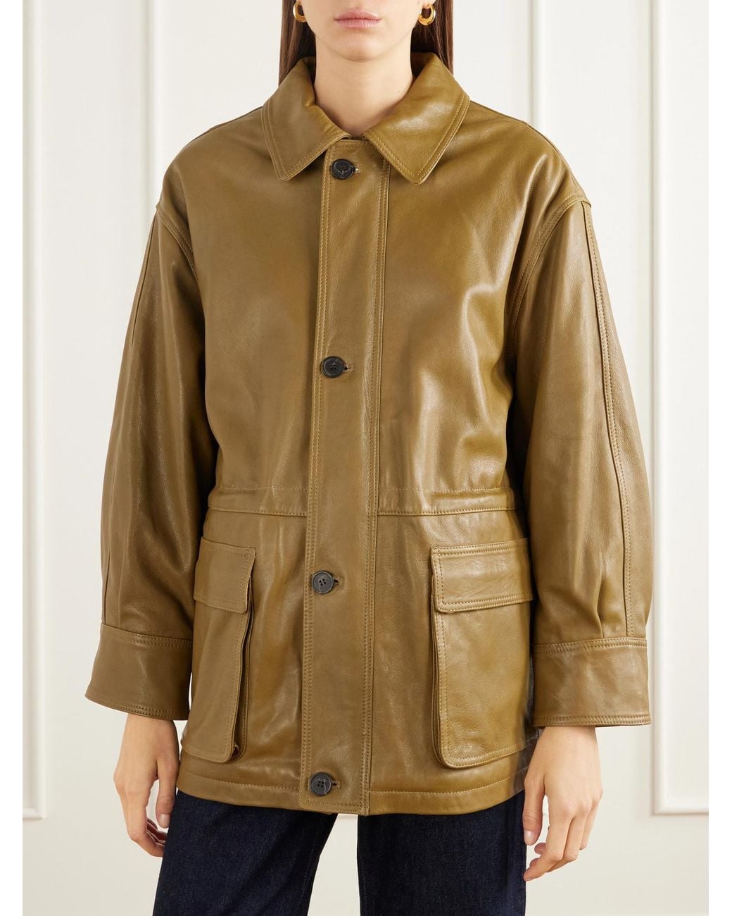 Arma Green Maeve Paneled Leather Jacket