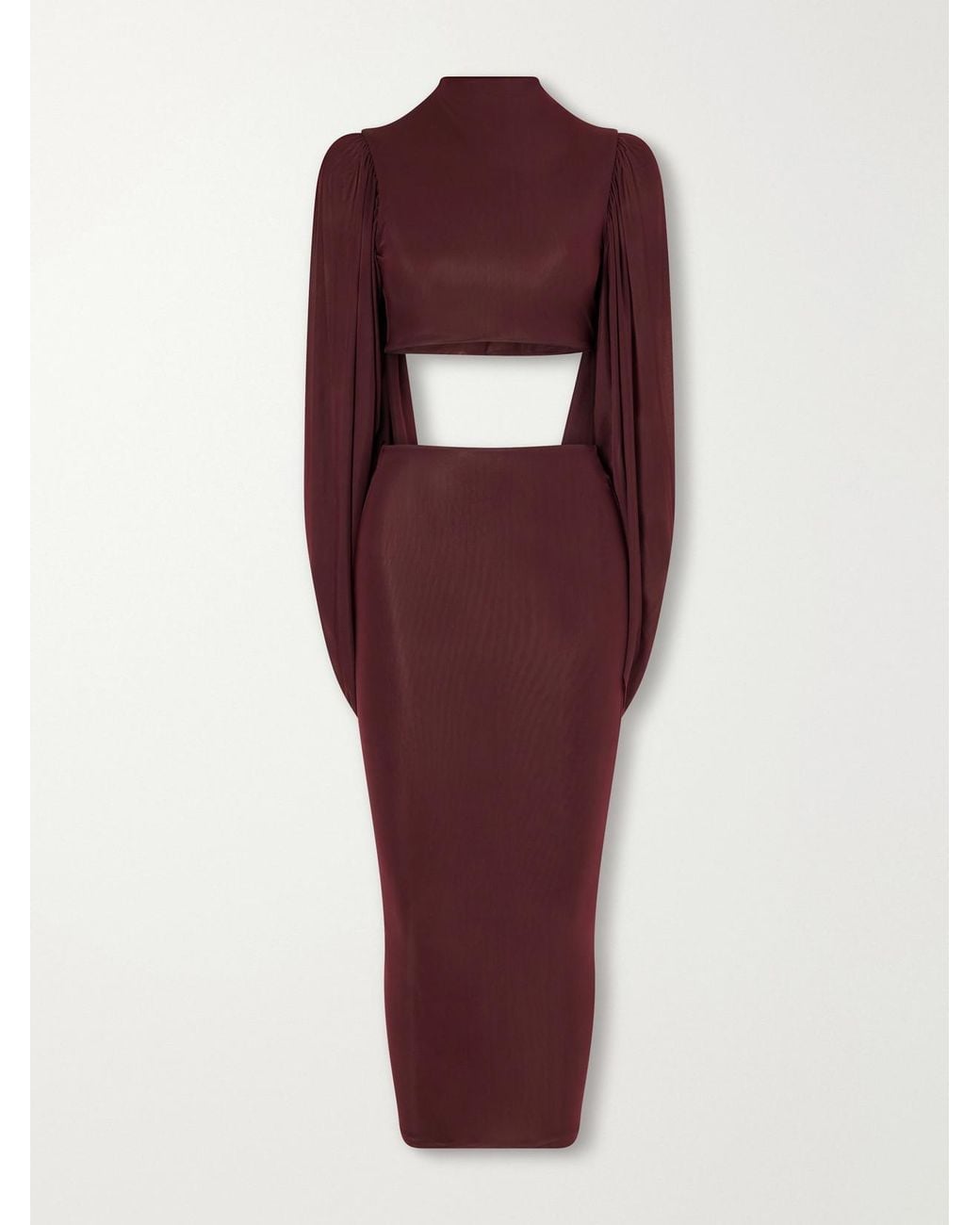 Maygel Coronel Red Apertura Cape-Effect Chiffon-Trimmed Jersey Top And Skirt Set