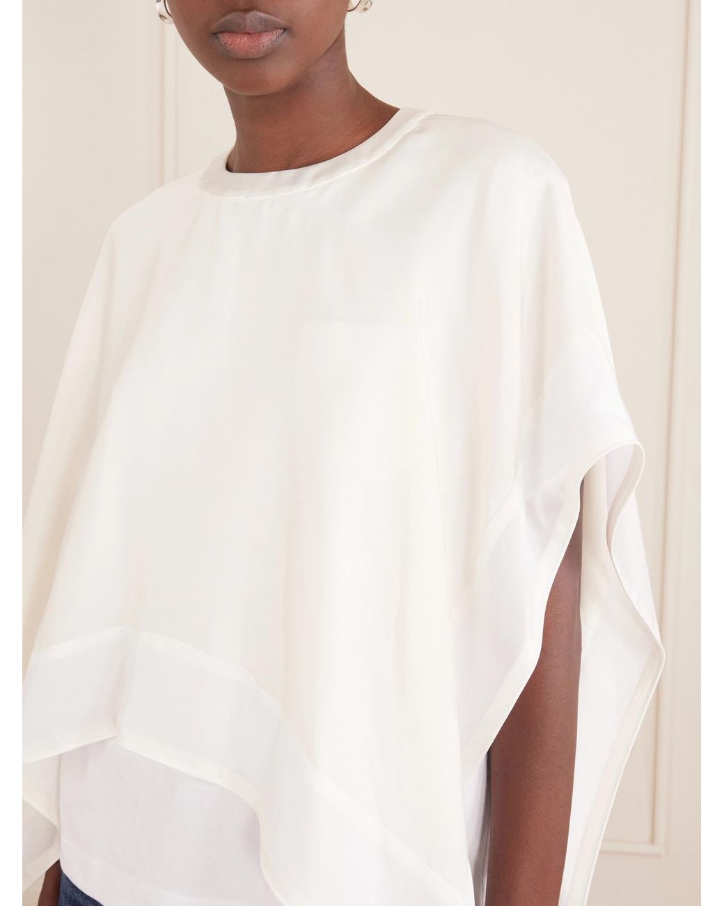 Sacai White Layered Cotton-Trimmed Satin Blouse