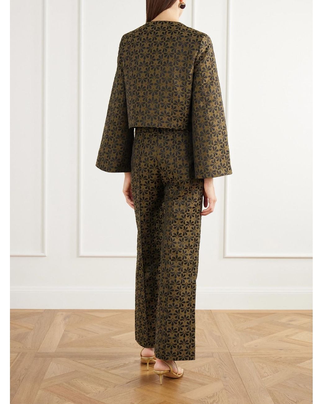 D'Estree Green Ruby Cropped Floral-Jacquard Cotton-Blend Twill Jacket