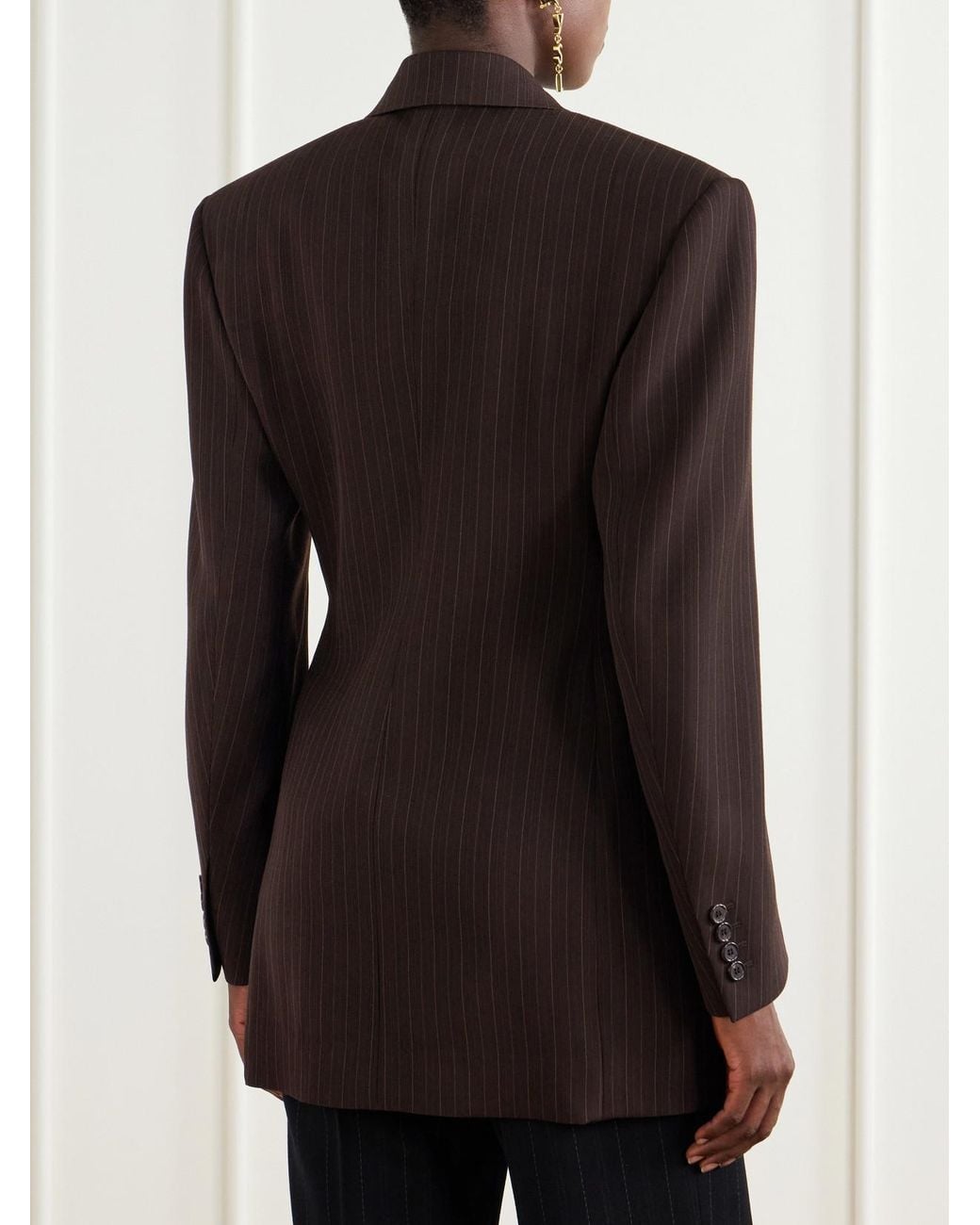 Saint Laurent Black Double-Breasted Pinstriped Wool-Blend Blazer