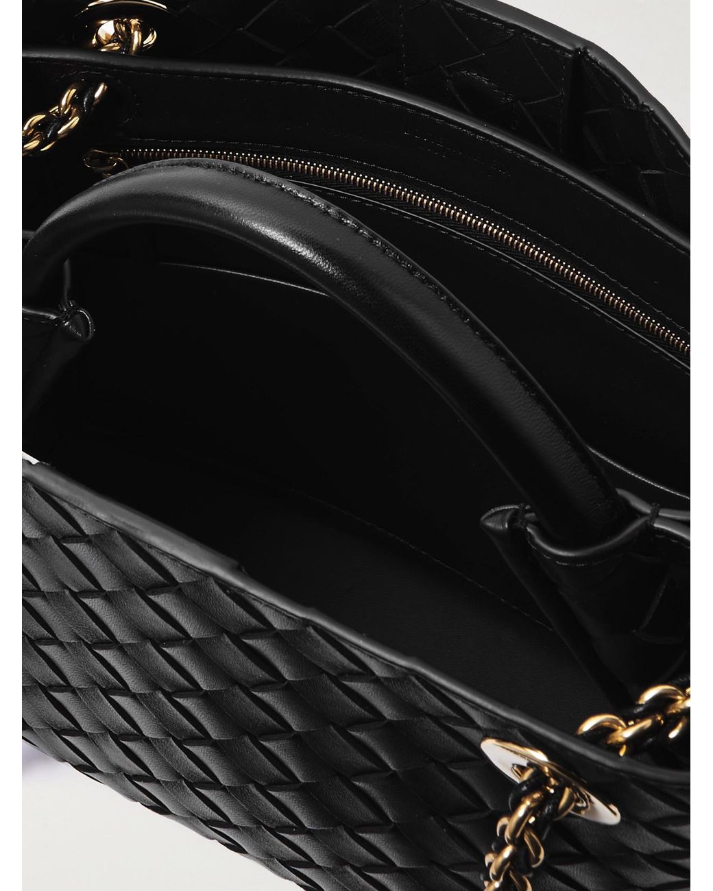 Bottega Veneta Black Andiamo With Chain Small Intrecciato Leather Shoulder Bag