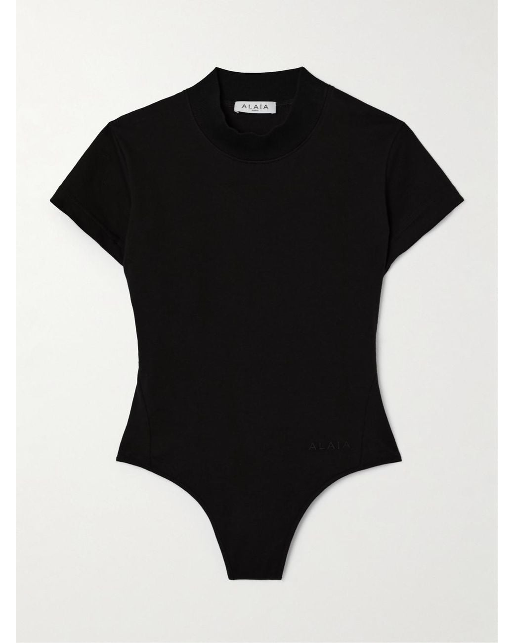 Alaïa Black Embroidered Stretch-Cotton Jersey Bodysuit