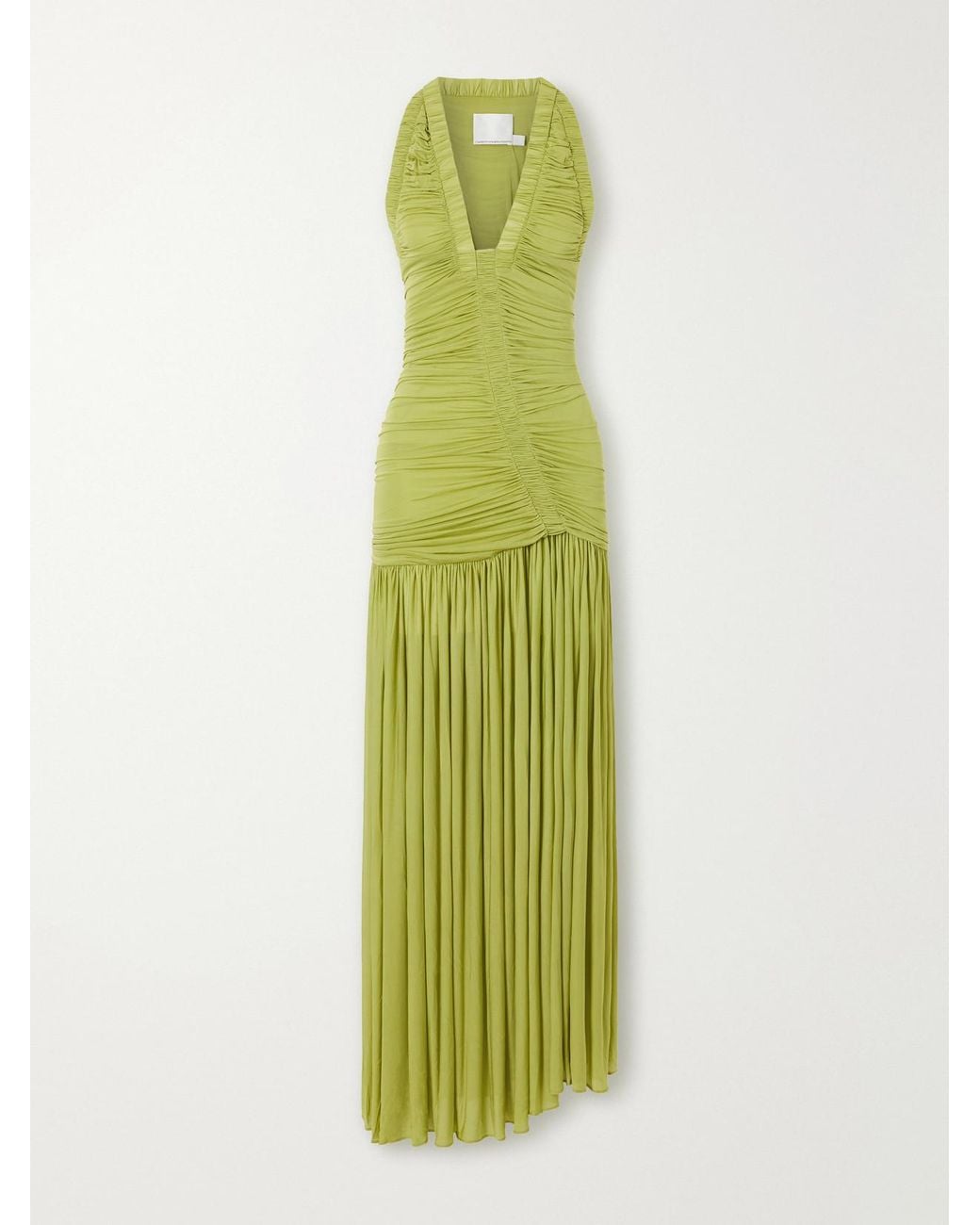 Christopher Esber Green Orion Open-Back Ruched Mesh Gown