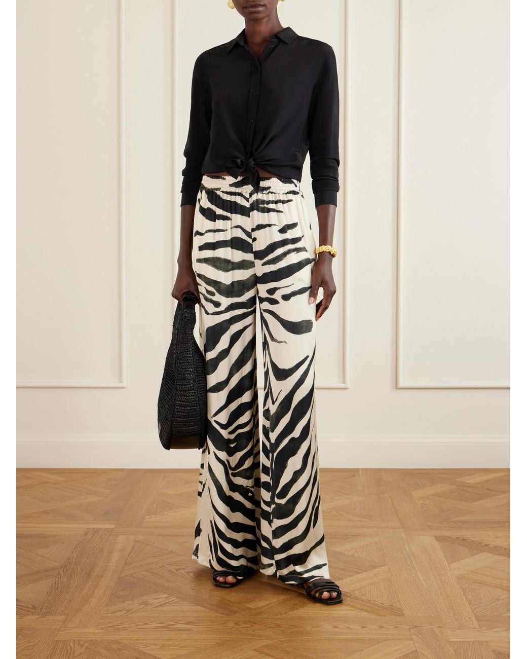 ANDRES OTALORA White Tamu Mia Printed Satin Wide-Leg Pants
