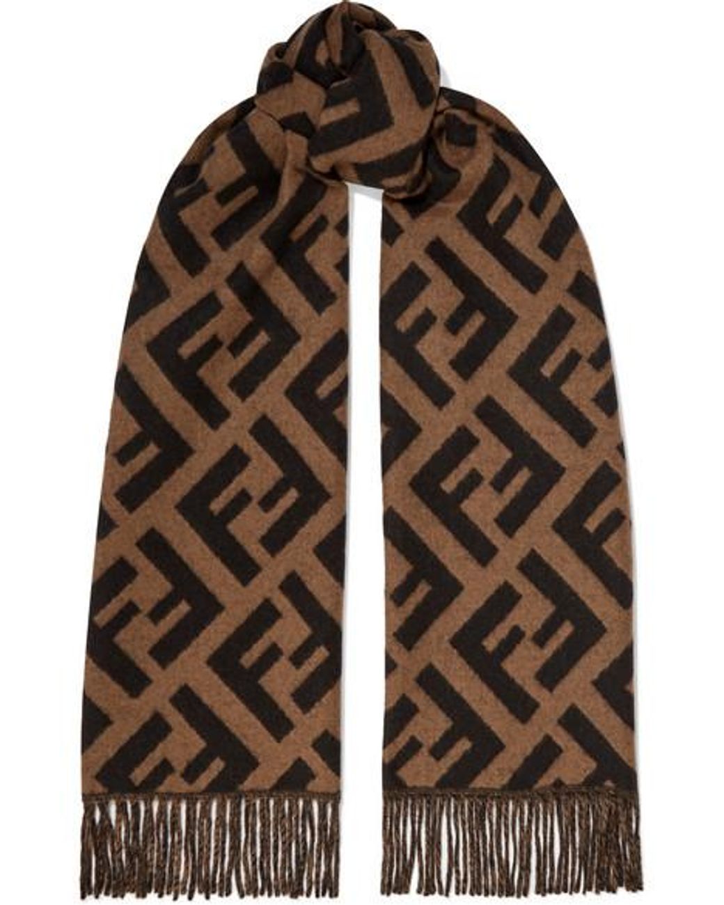 Fendi Fringed Cashmere-jacquard Scarf in Brown | Lyst