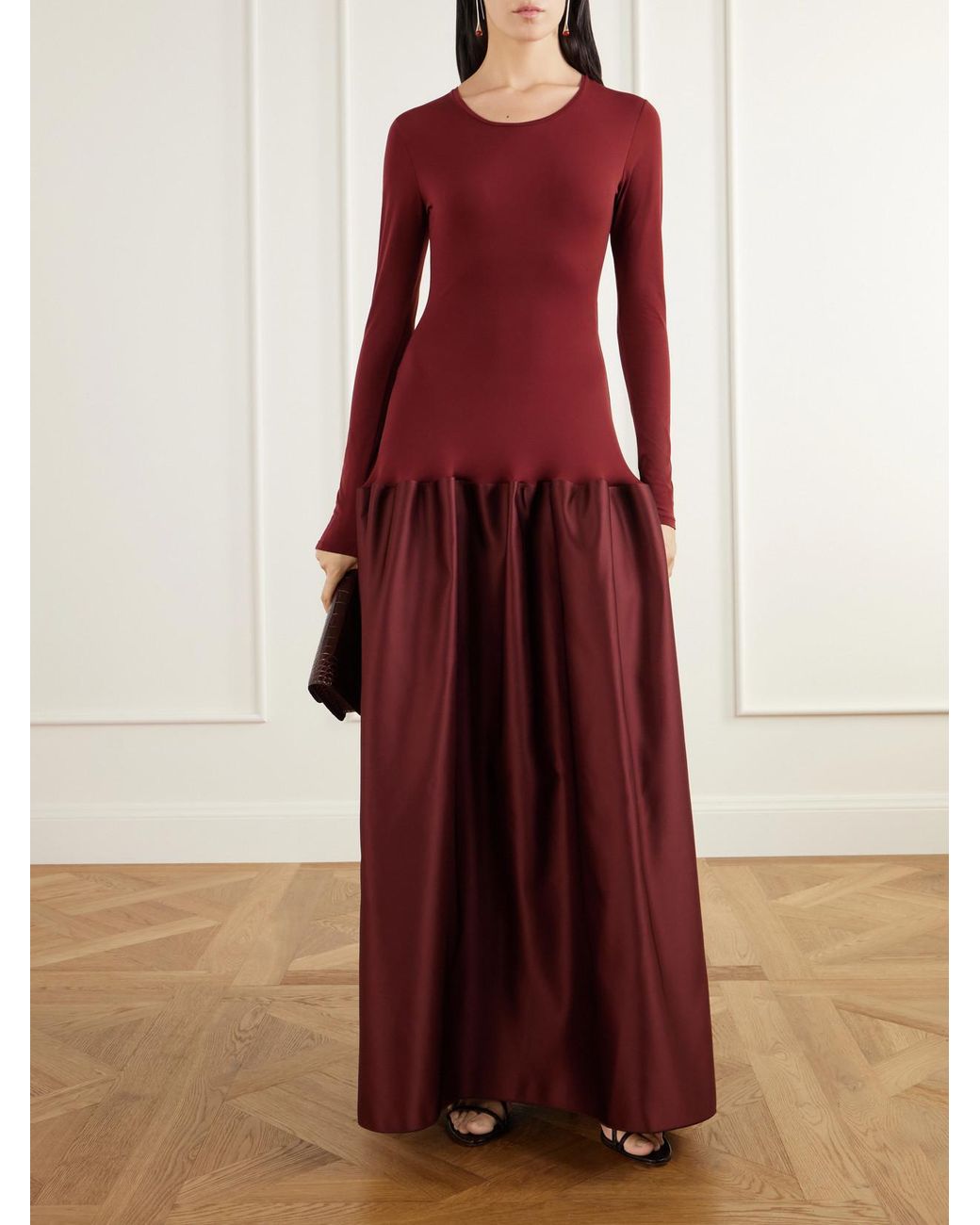 FFORME Catrin Gathered Jersey And Duchesse-Satin Maxi Dress