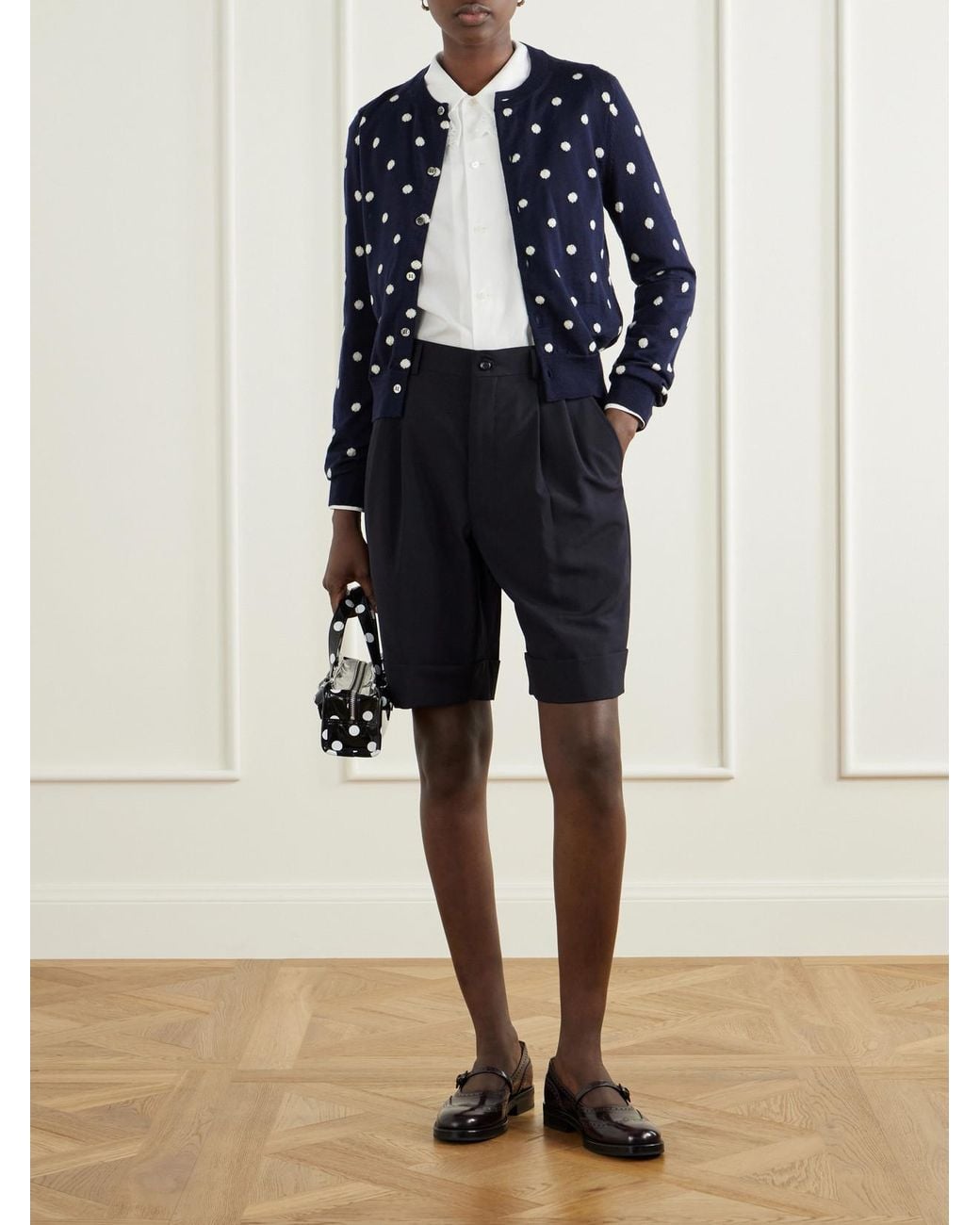 Comme des Garçons Blue Pleated Wool Shorts