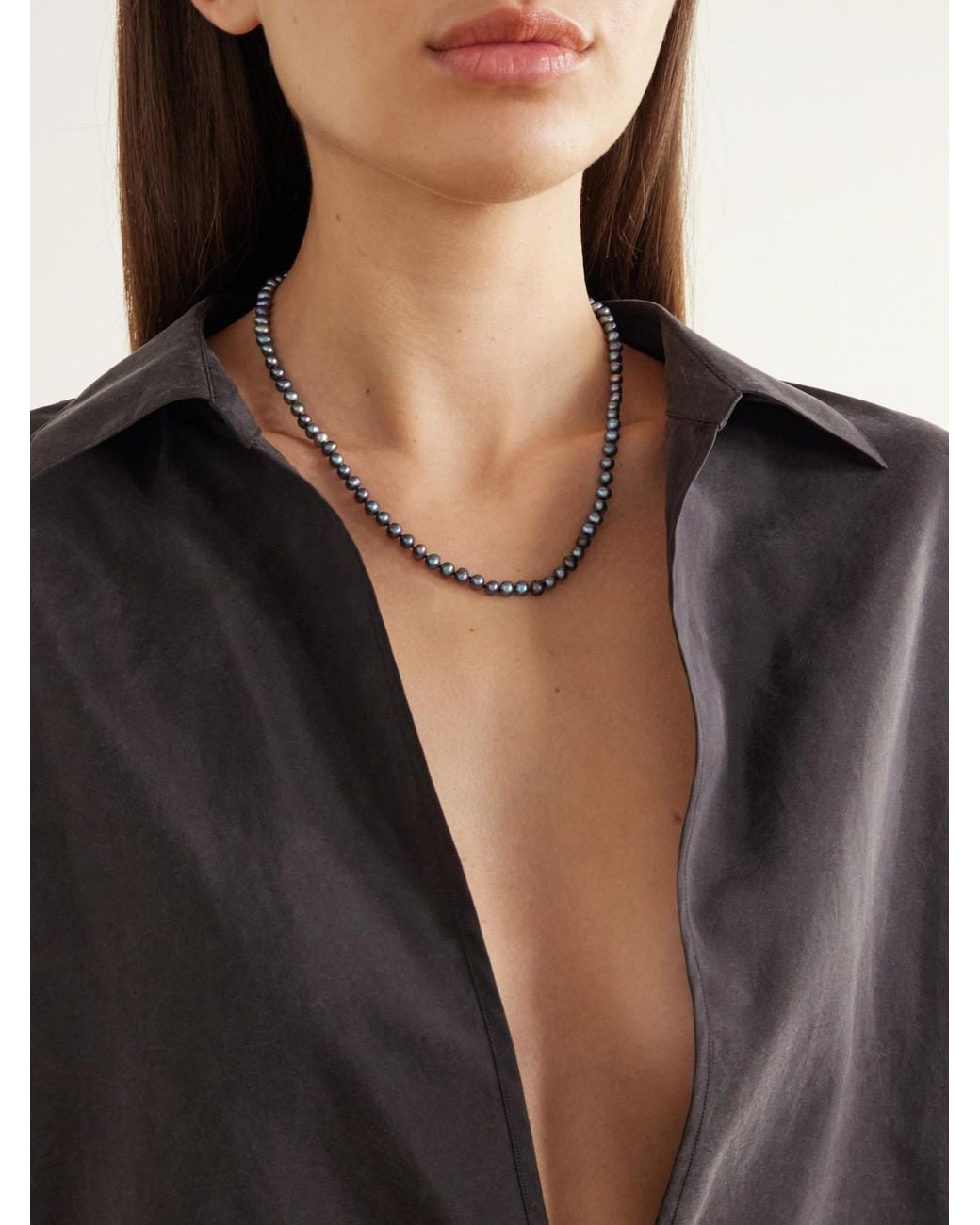 Loren Stewart Natural Pearl Safety Pin 14-Karat And Pearls Necklace