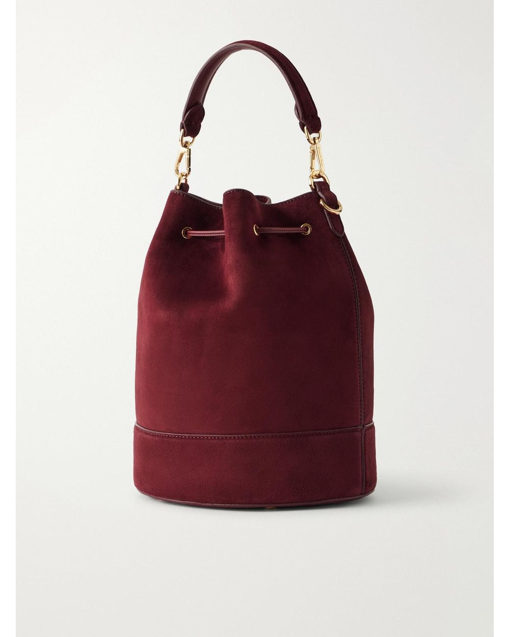 Gianvito Rossi Red Sienna Tasseled Suede Drawstring Bucket Bag