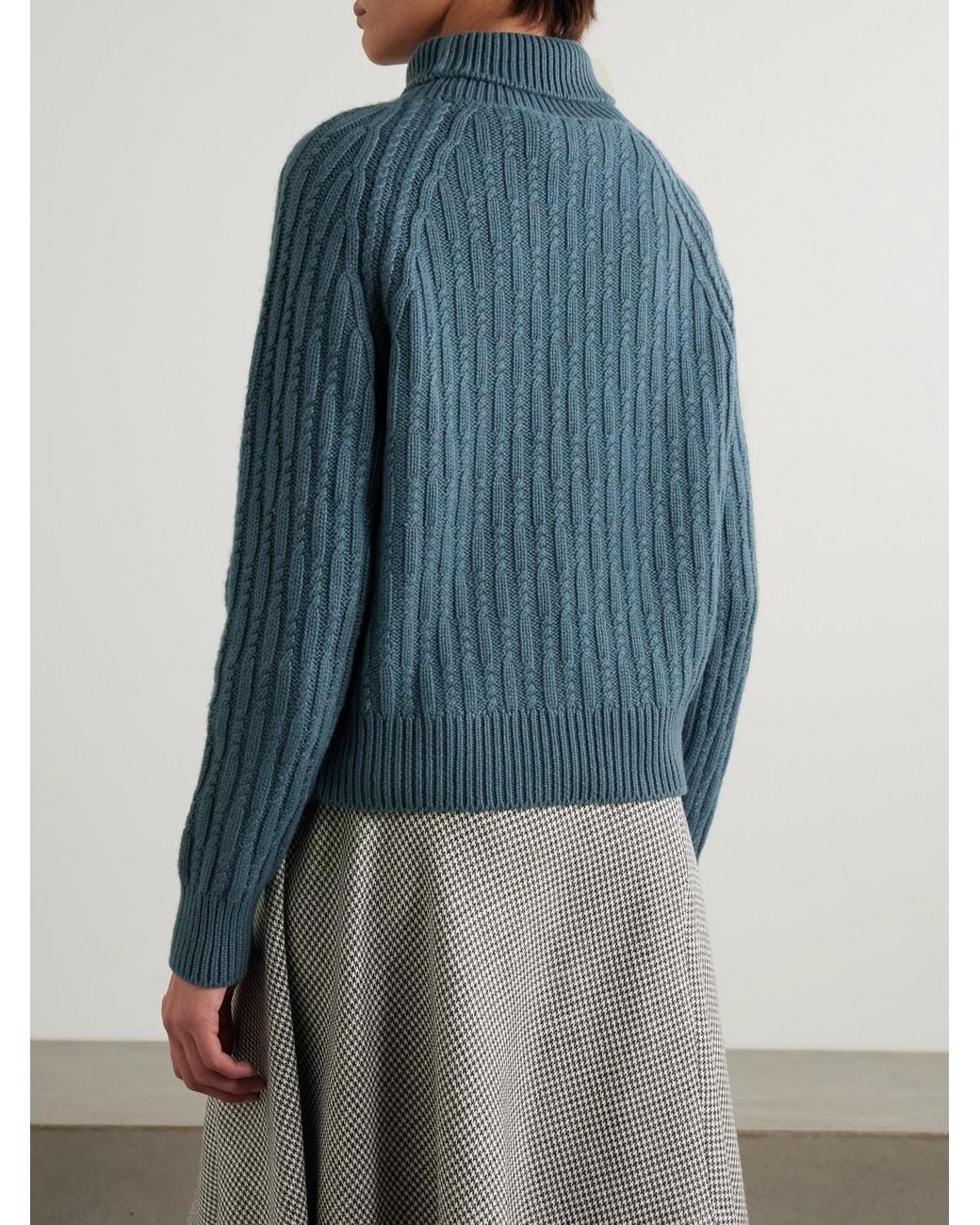James Purdey & Sons Blue Annabel Cable-Knit Cashmere Turtleneck Sweater