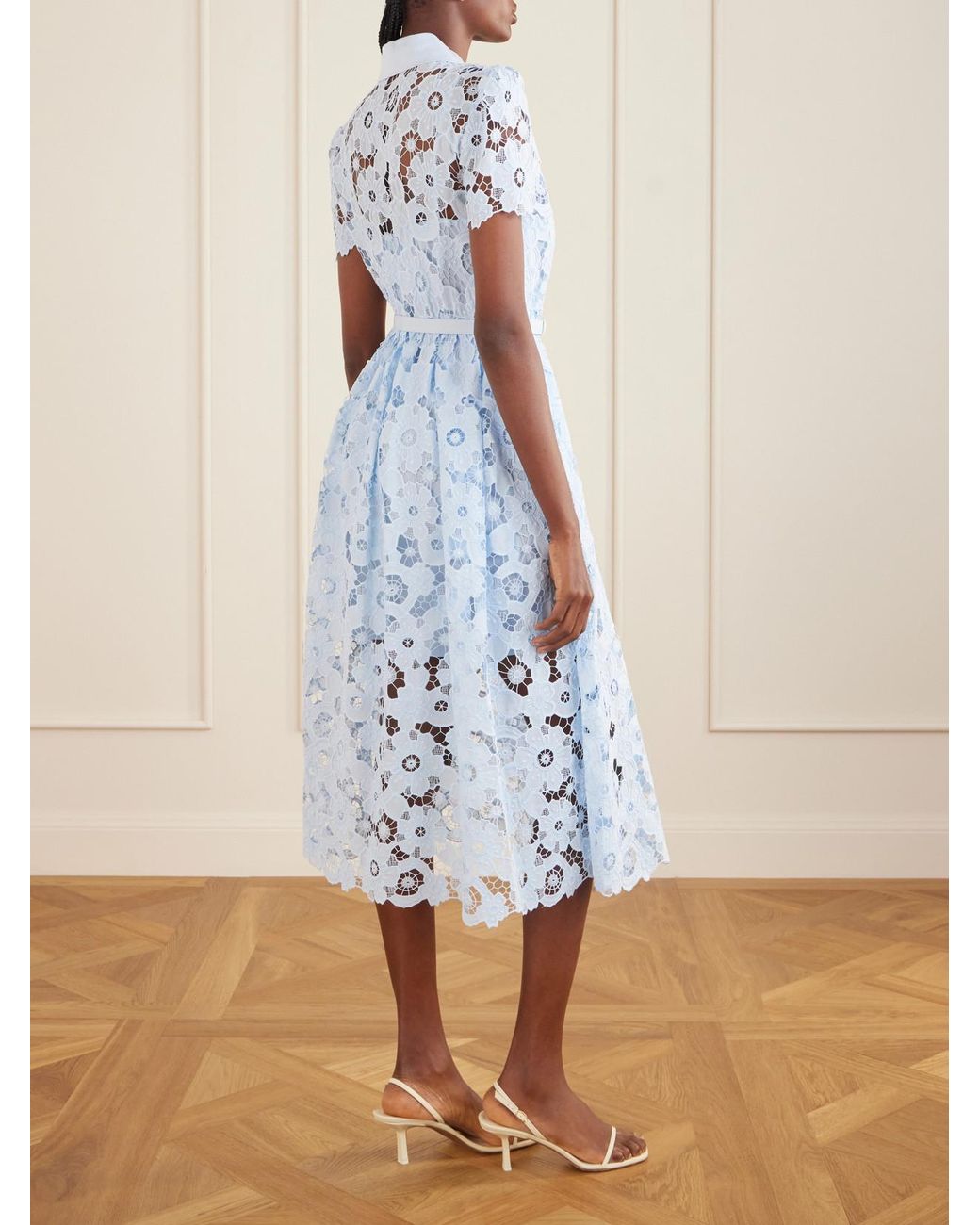 Self-Portrait Blue Embroidered Guipure Lace Midi Dress