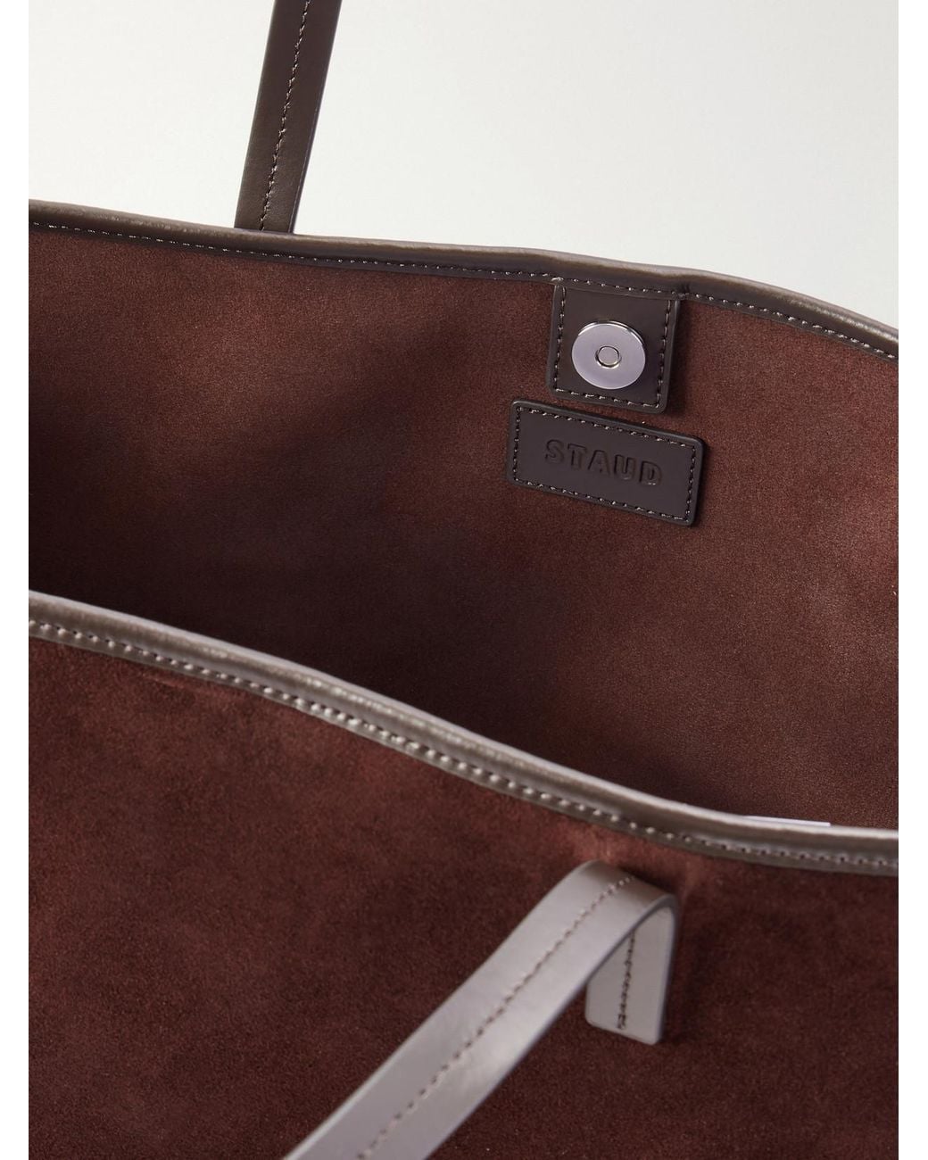 Staud Brown Christos Large Leather-Trimmed Suede Tote Bag