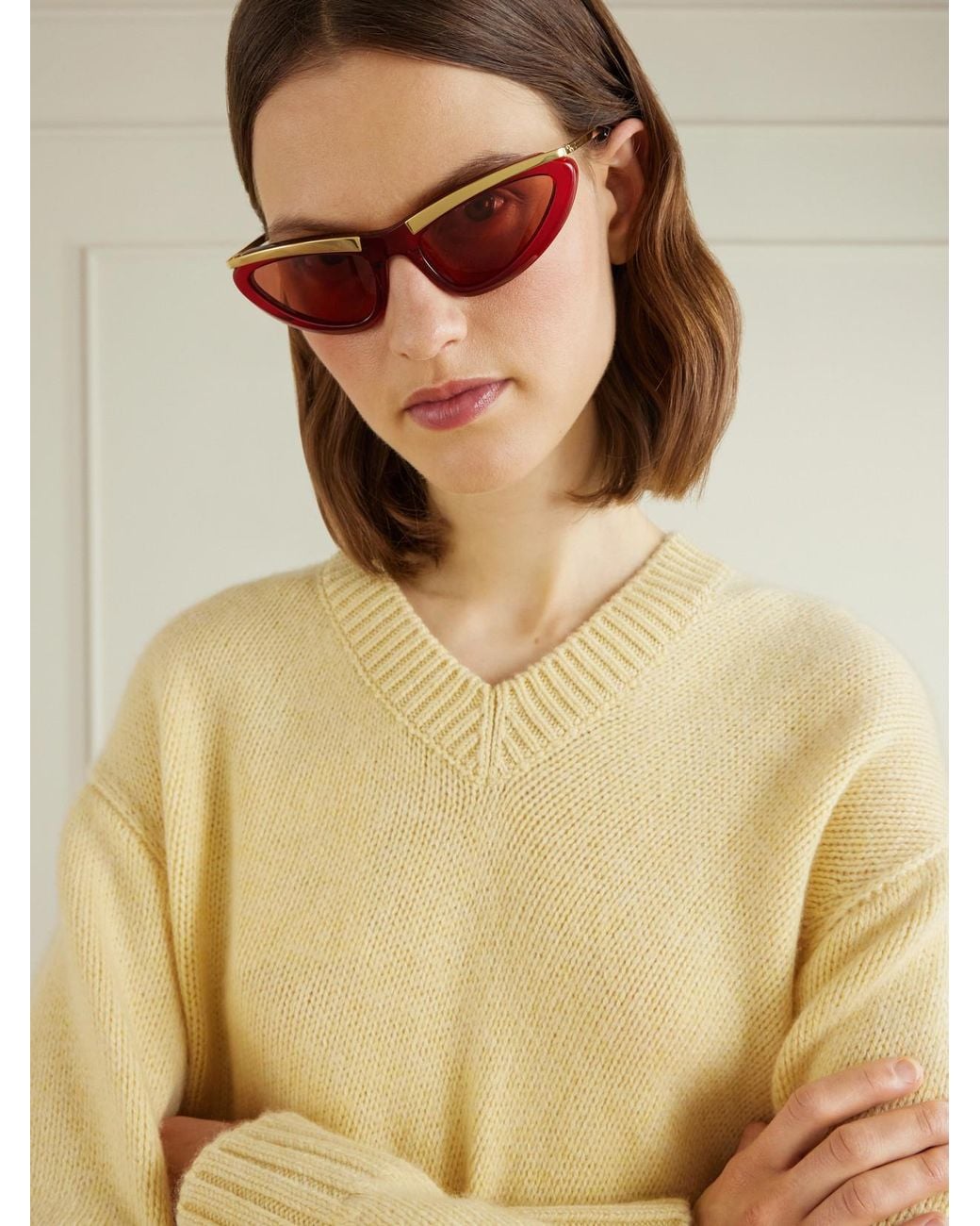Bottega Veneta Pink Cat-Eye-Tone And Acetate Sunglasses