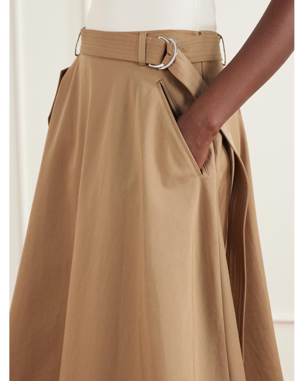 Twp Natural Pure Intentions Belted Cotton-Drill Midi Skirt