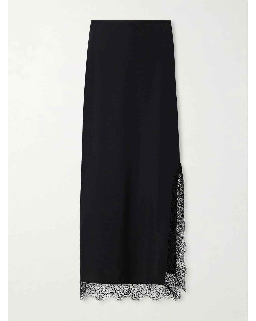La Ligne Black Phoenix Lace-Trimmed Silk-Blend Midi Skirt
