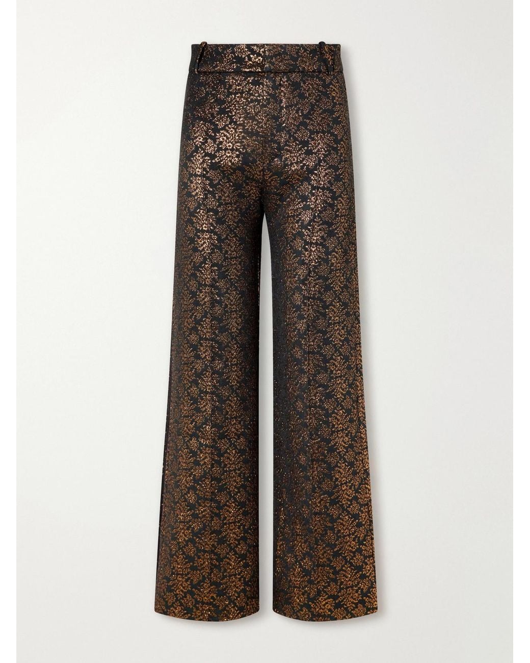 D'Estree Brown Yoshitomo Pintucked Brocade Straight-Leg Pants