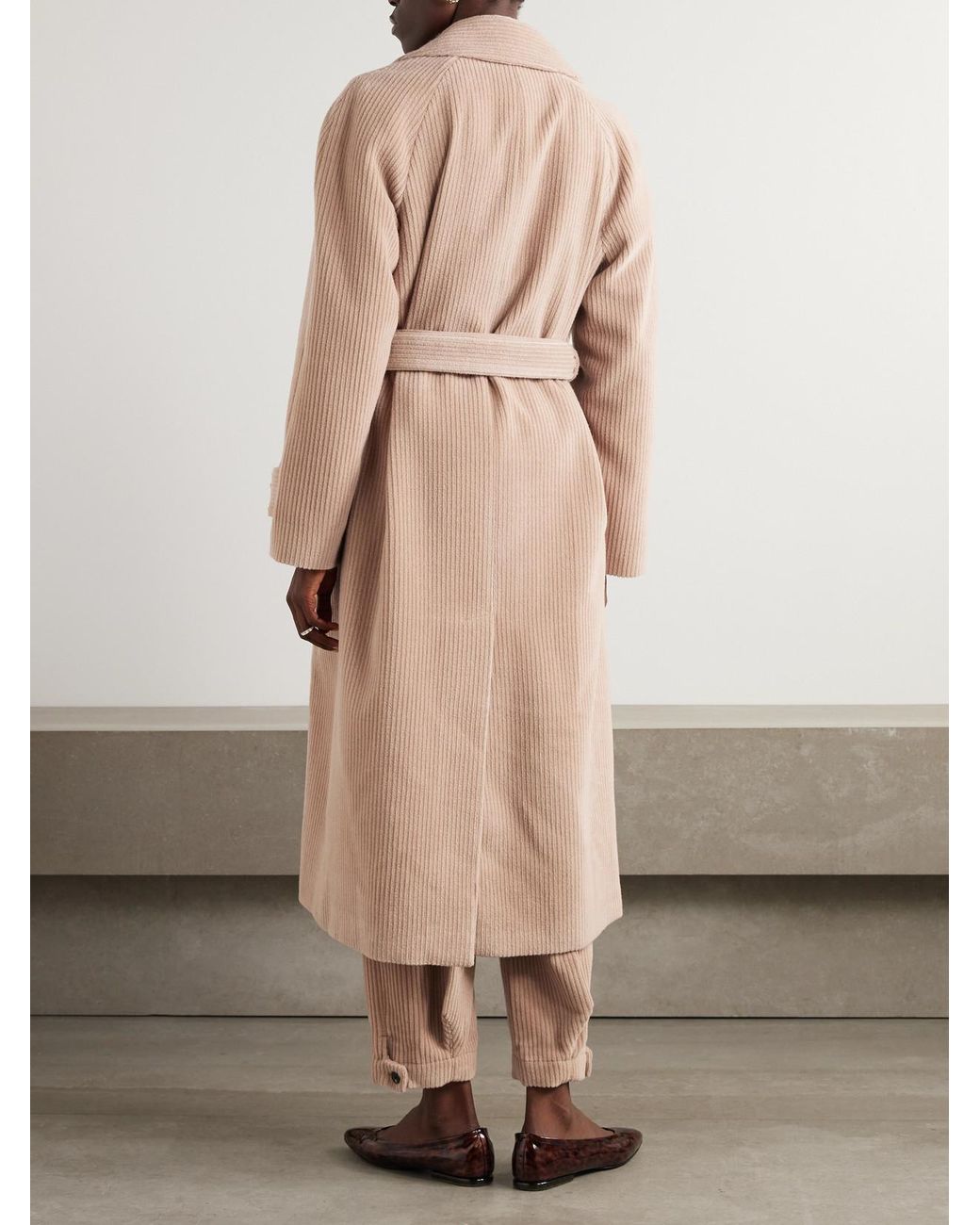Loro Piana Natural Double-Breasted Belted Cashmere-Corduroy Coat