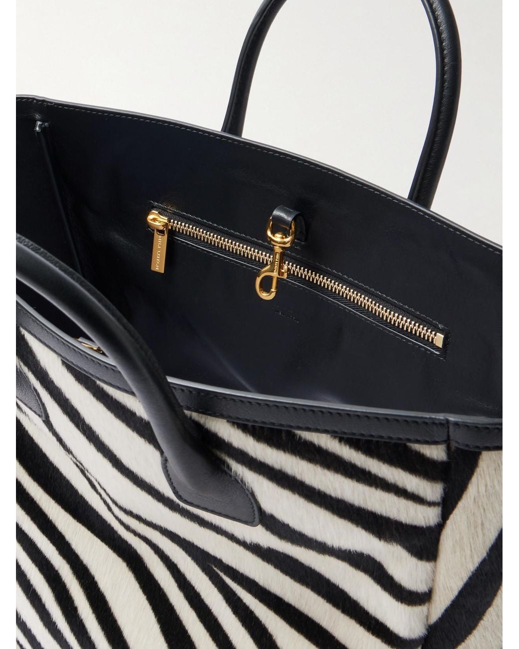 Nili Lotan Black Freddie Leather-Trimmed Zebra-Print Calf Hair Tote