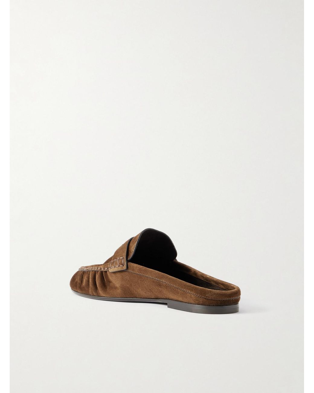 Saint Laurent Brown Le Loafer Cassandre-Embellished Suede Mules