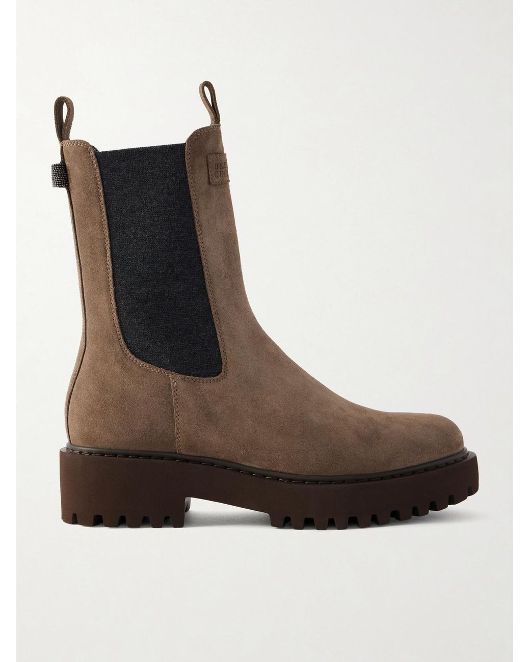 Brunello Cucinelli Brown Bead-Embellished Suede Ankle Boots