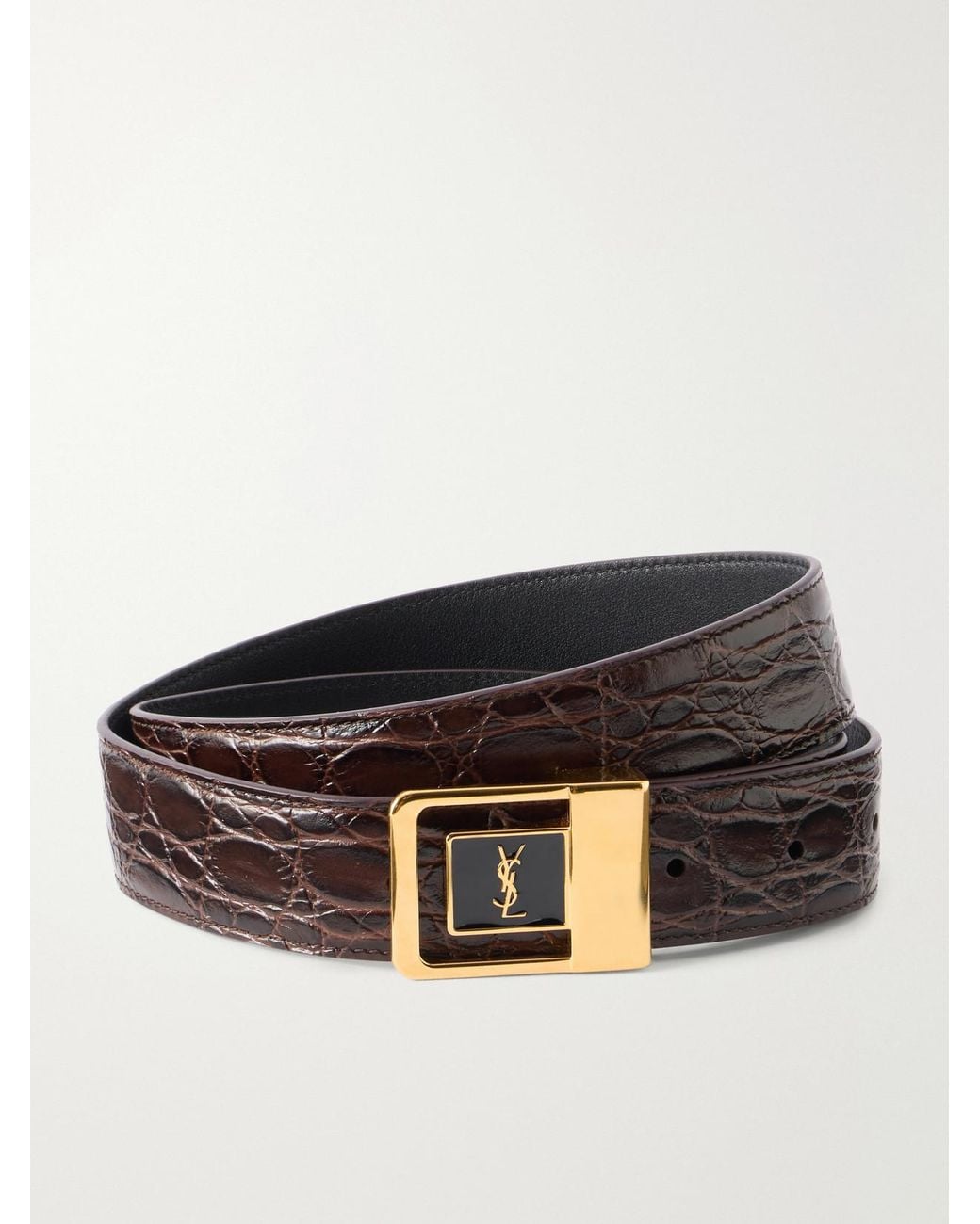 Saint Laurent Black La 66 Croc-Effect Leather Belt