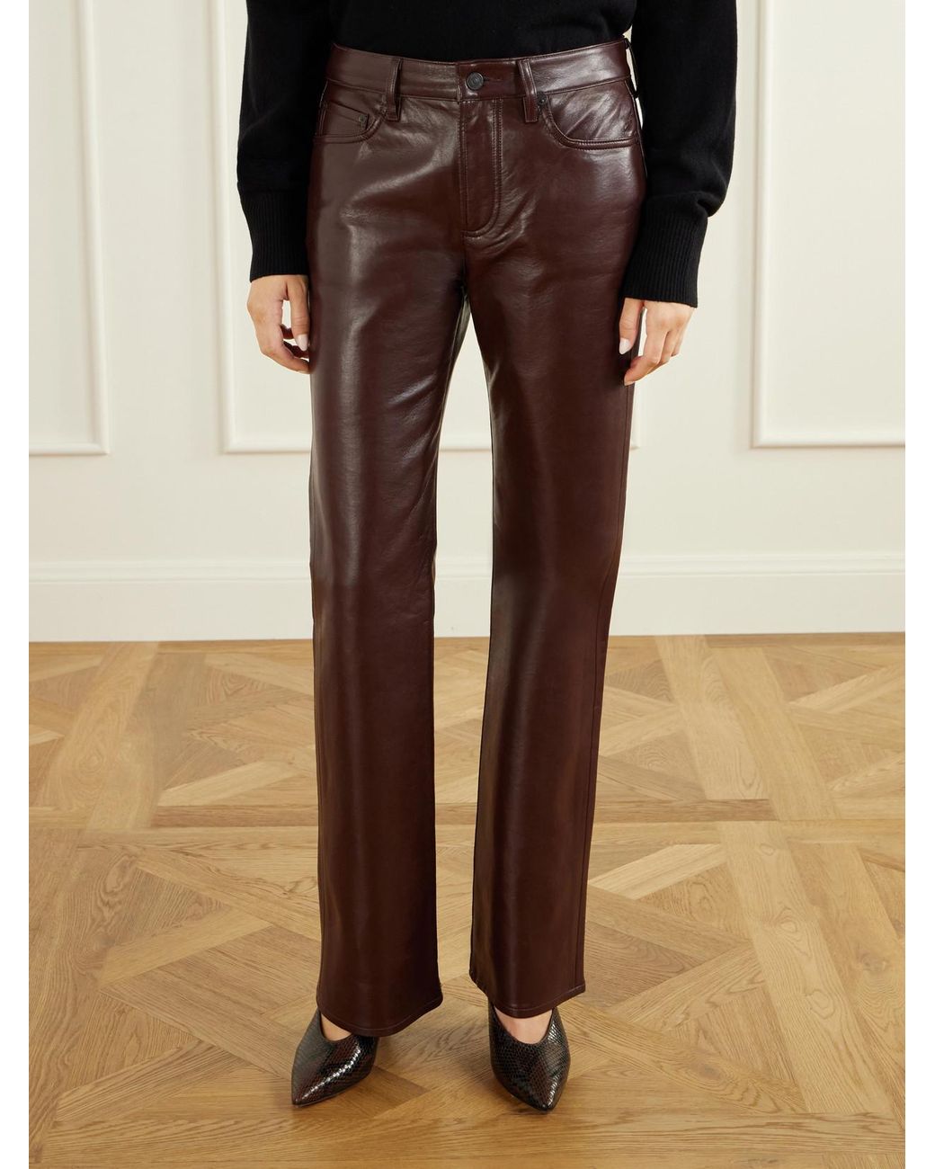 Citizens of Humanity Brown Genova Leather-Blend Straight-Leg Pants