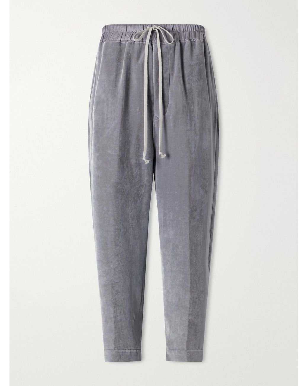 Rick Owens Gray Astaires Cropped Velvet Mid-Rise Tapered Pants