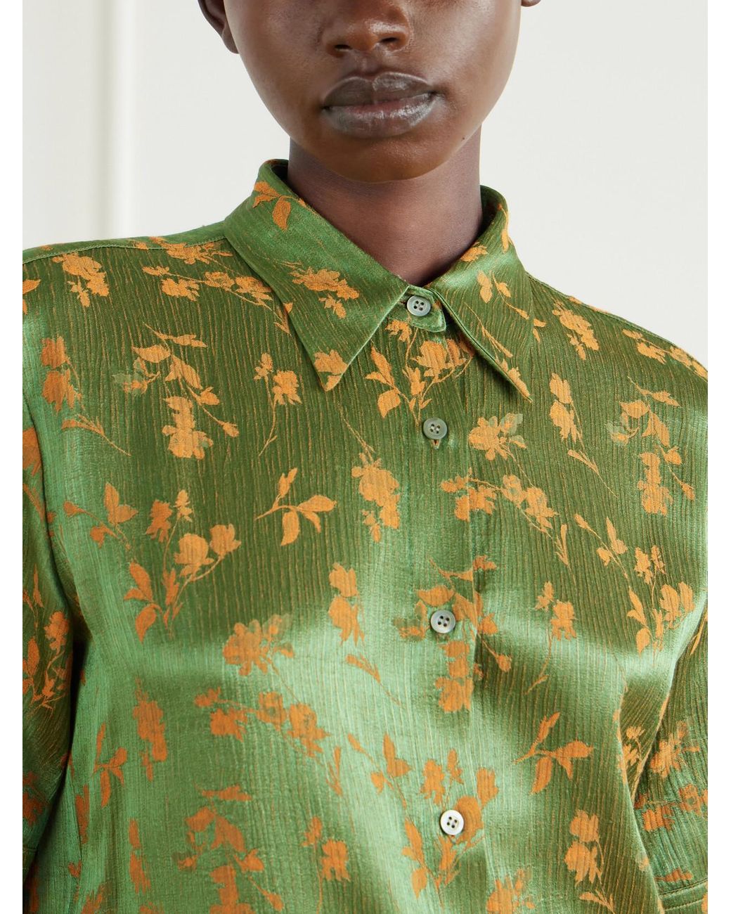 Dries Van Noten Green Floral-Jacquard Shirt