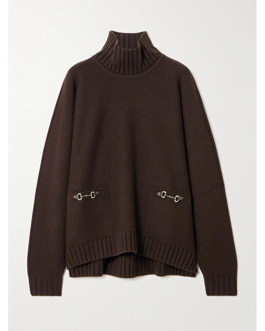 Gucci Brown Horsebit-Detailed Wool And Cashmere-Blend Turtleneck Sweater