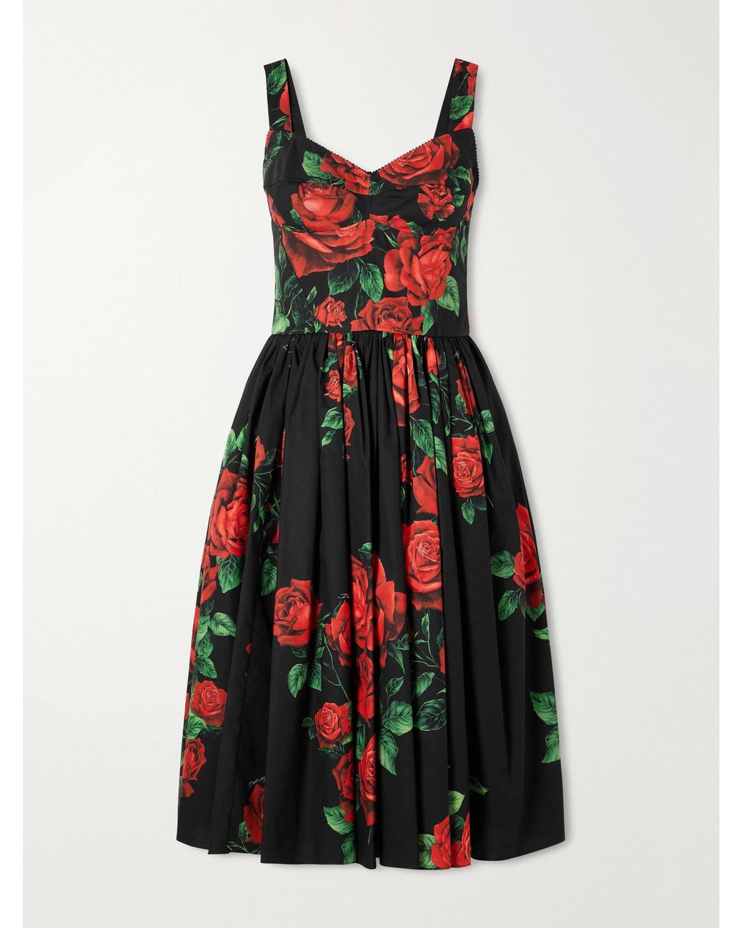 Dolce & Gabbana White Floral-Print Cotton-Poplin Bustier Midi Dress