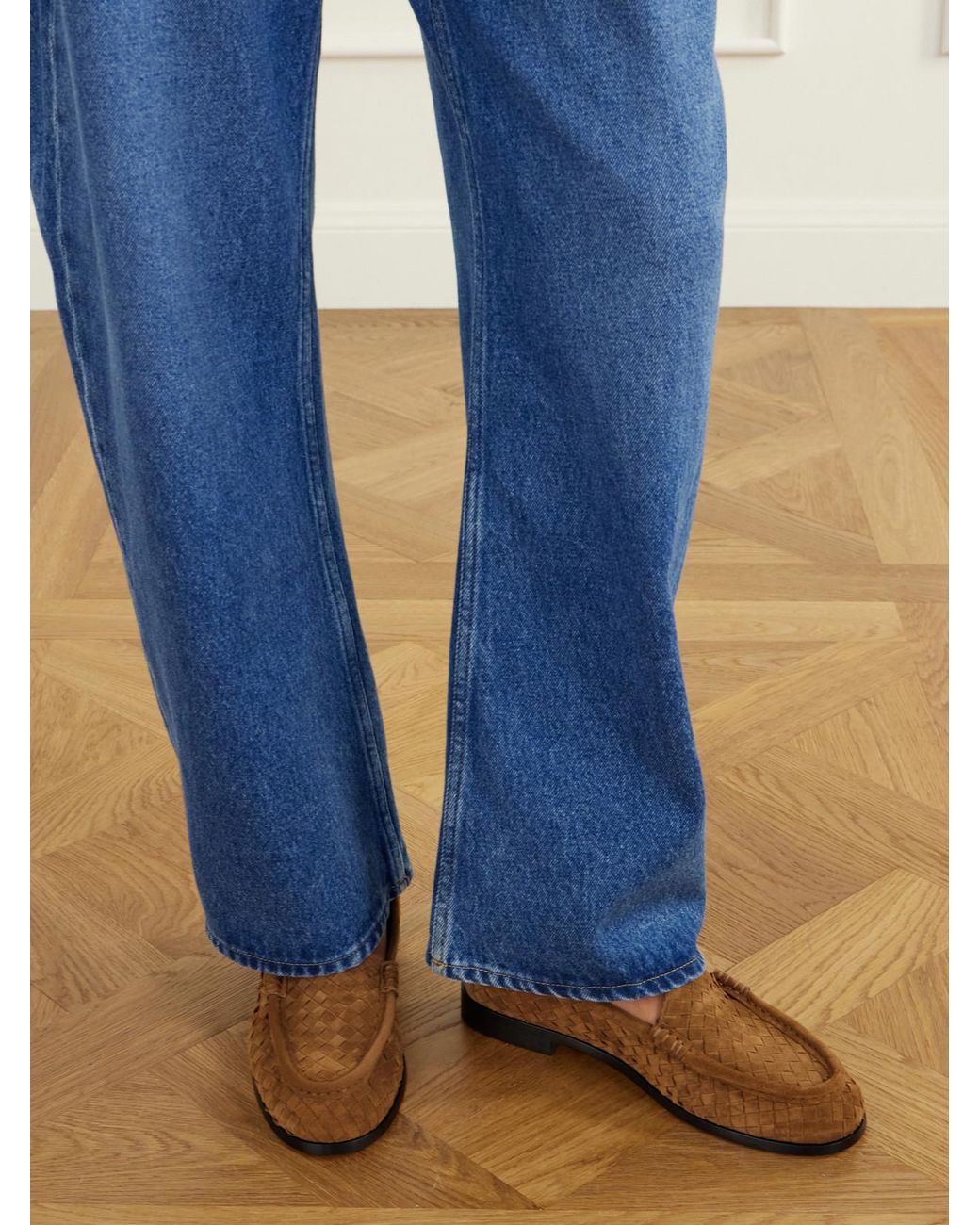 Bottega Veneta White Intrecciato Suede Loafers