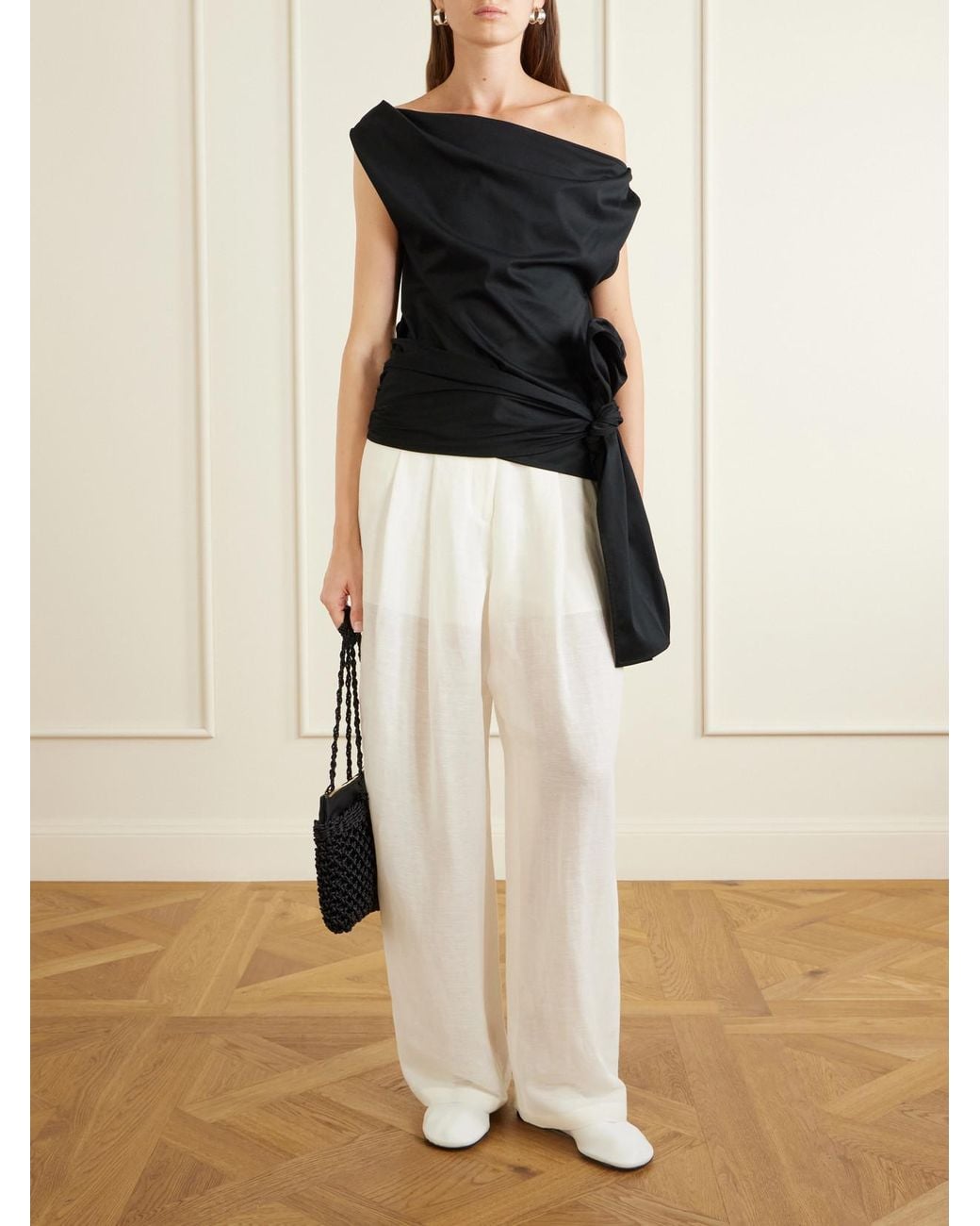 Proenza Schouler Black Zafira Bow-Detail Cotton-Jersey Blouse