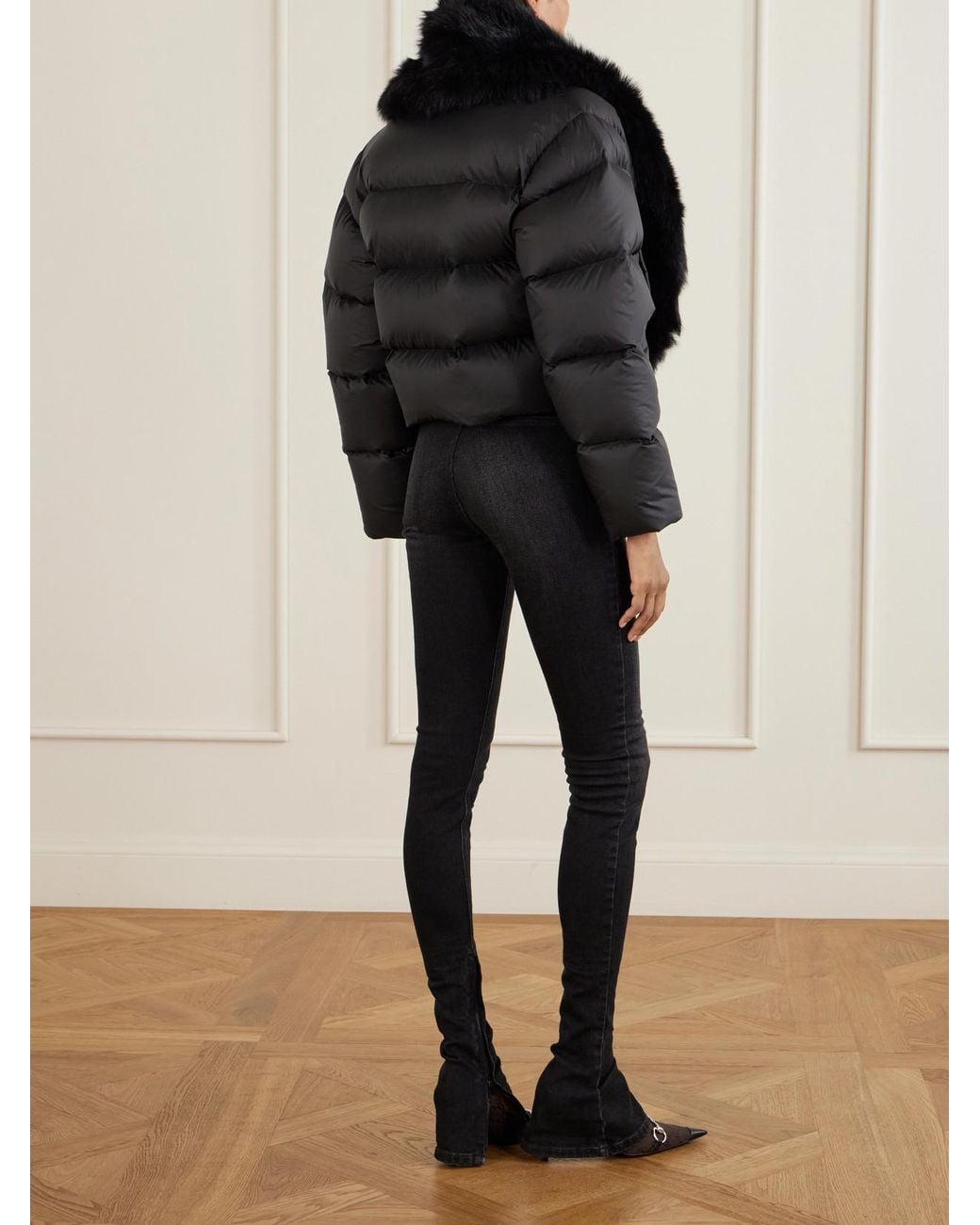 Gucci Black Shearling-Trimmed Padded Quilted Shell Down Jacket